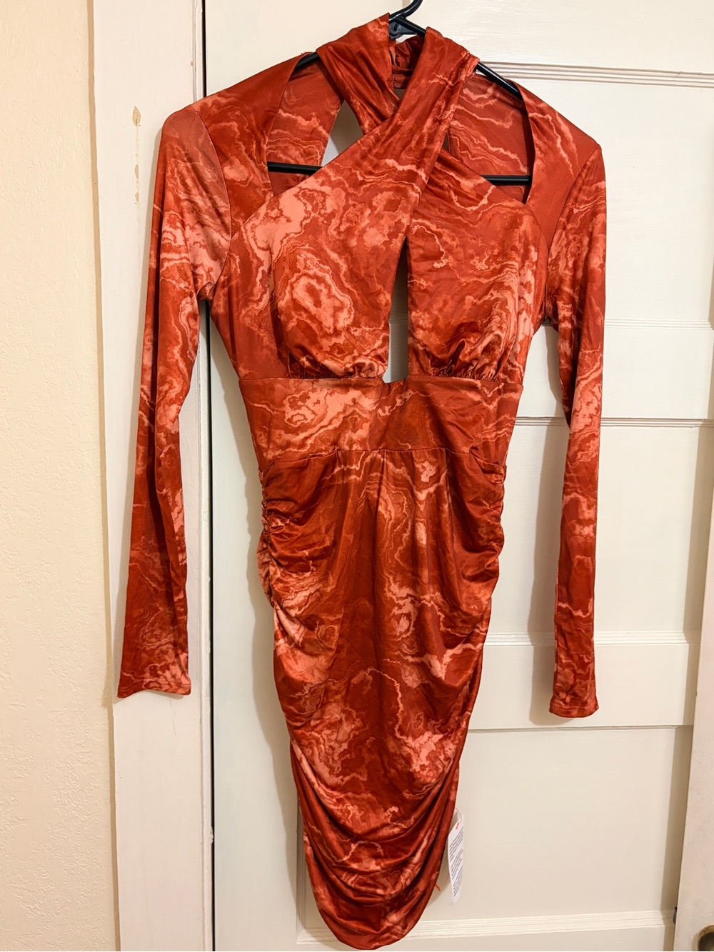 ASOS DESIGN Rust Marble Print Cutout Long Sleeve Midi Dress US 4 NWT
